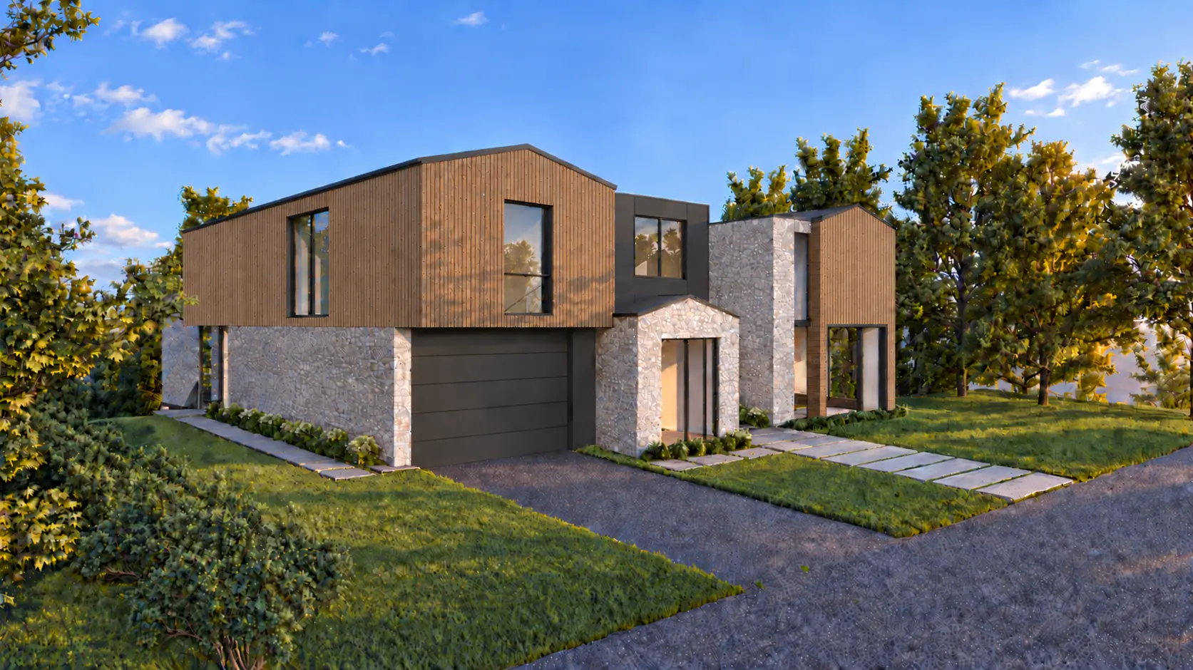 115 Bacon hillside residence with warm wood, natural stone and charcoal metal