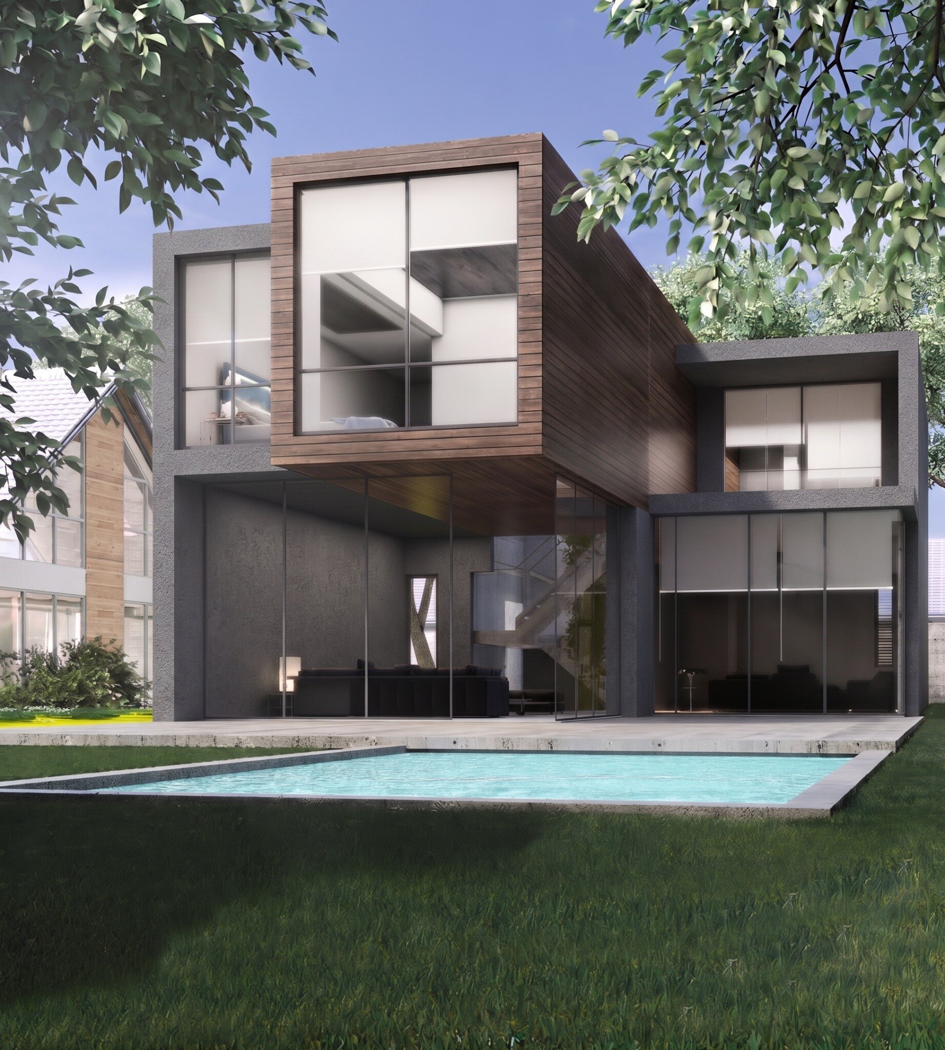 Designed garden elevation and pool