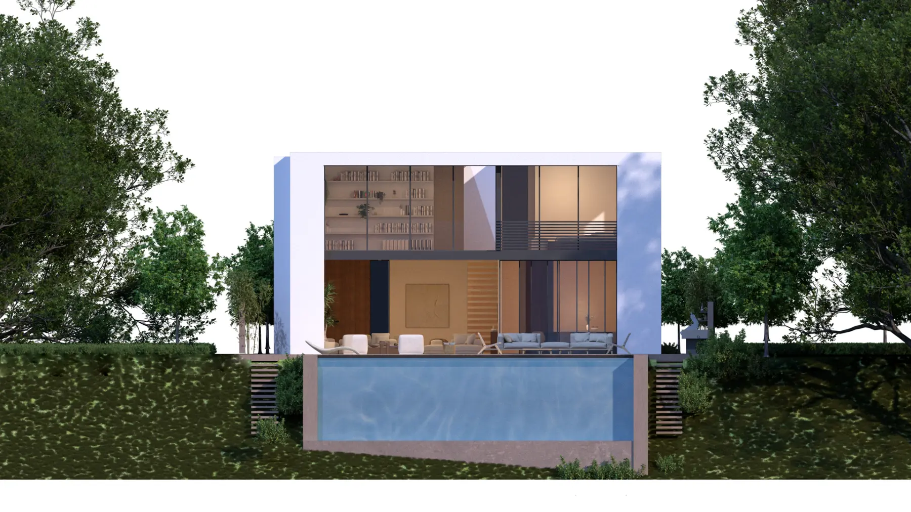 Rear elevation opening toward the infinity pool and landscape at 1642 Chastain Parkway