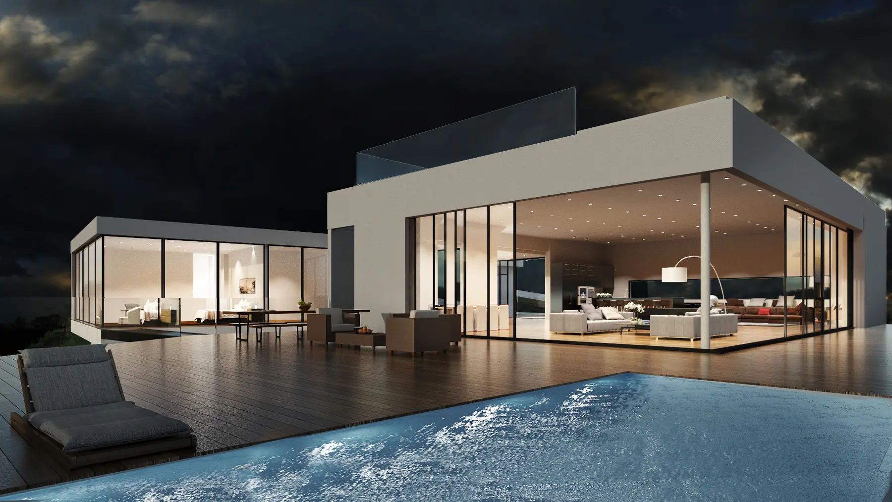 Ocean-facing living levels and pool terrace opening down the hillside