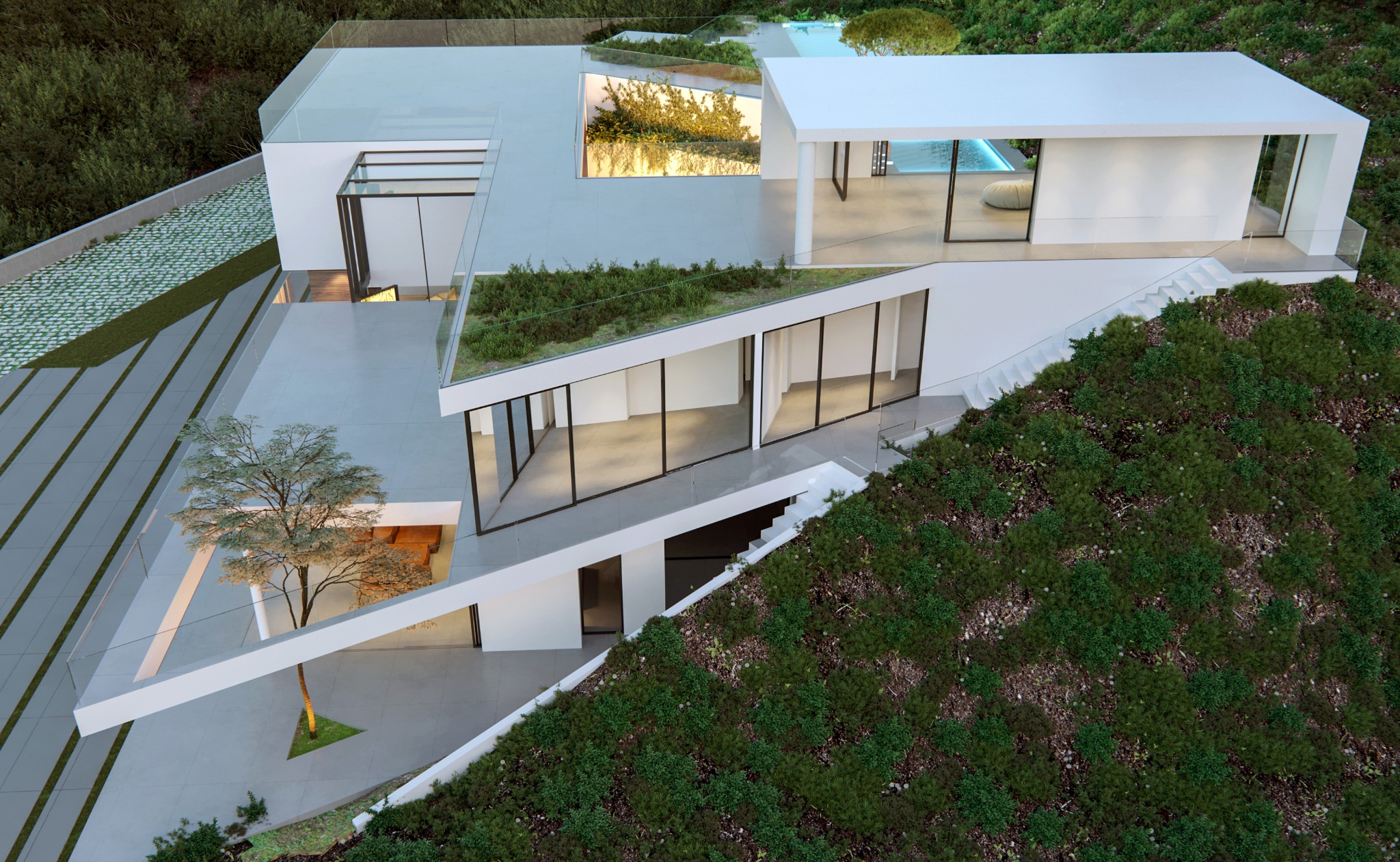 Levels of the residence following the steep natural slope