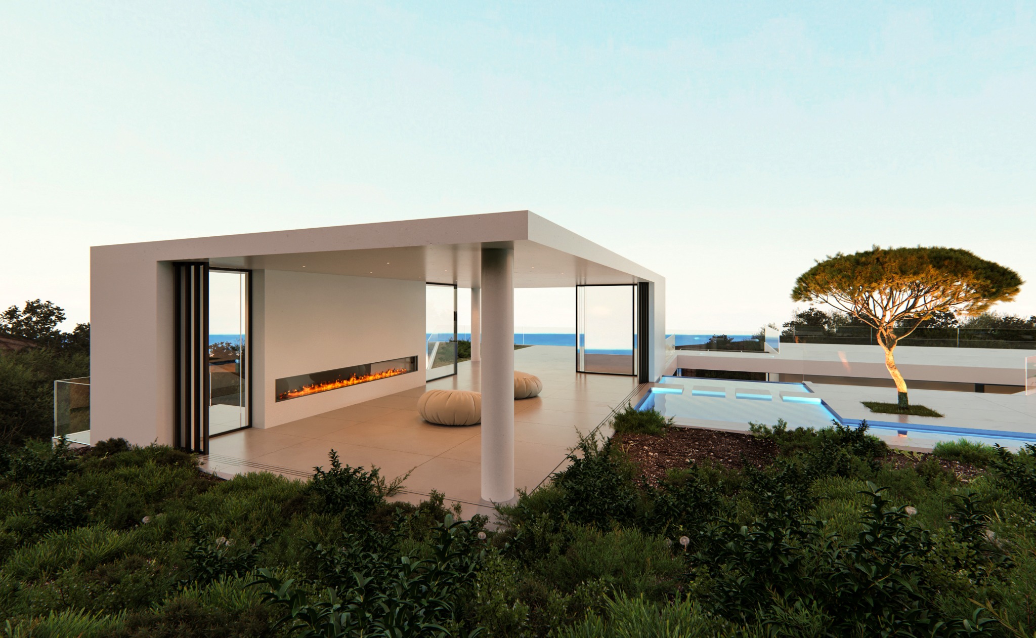 Open meditation pavilion with broad ocean views