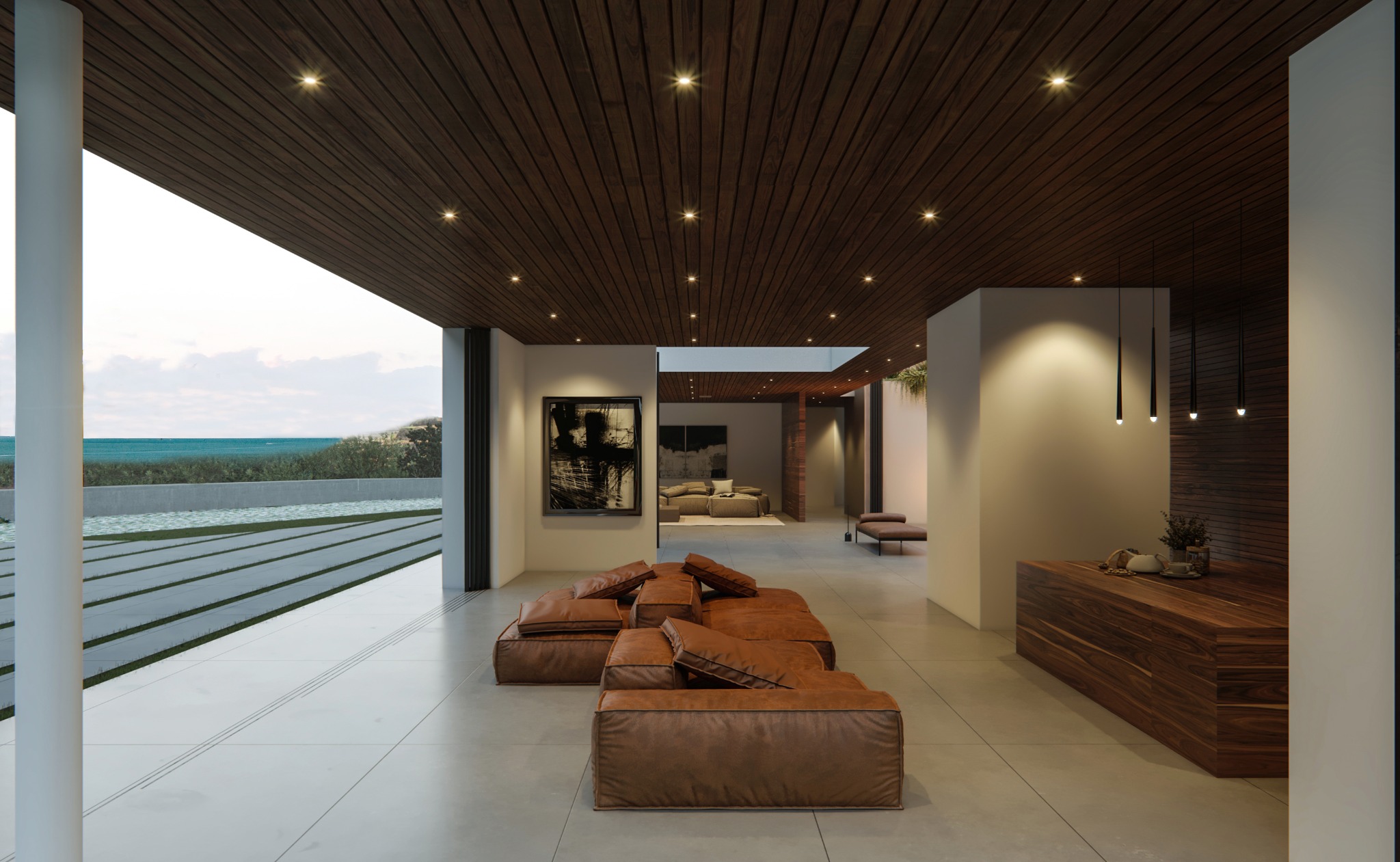 Continuous open interior space oriented toward the ocean
