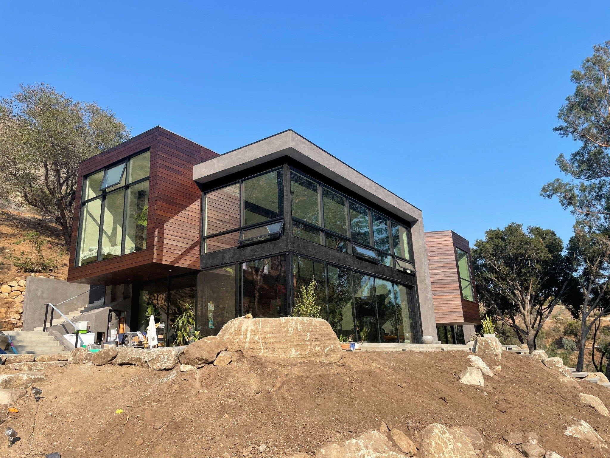 Glazed corner and cantilevered volume of the ADU