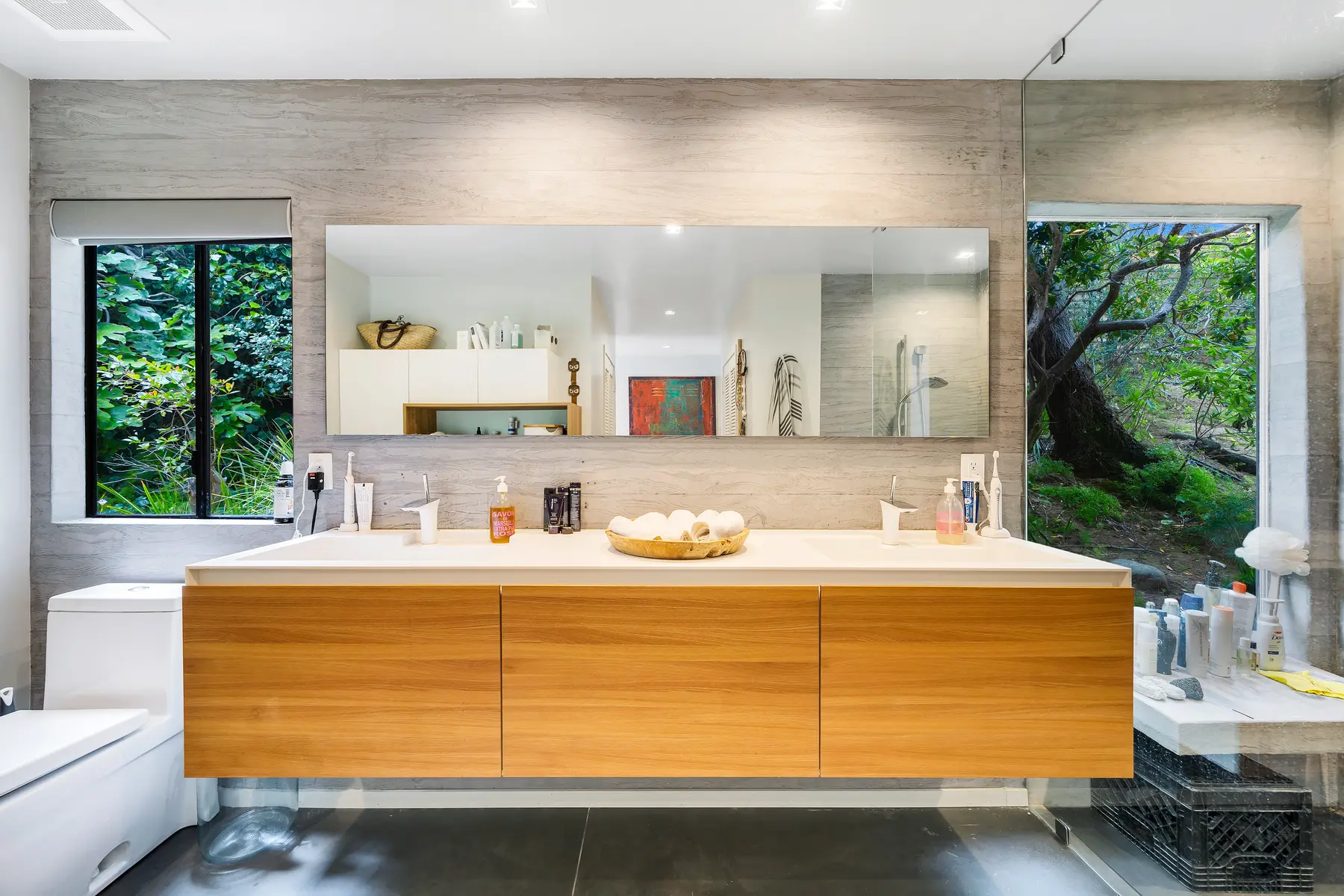 Bathroom opening toward a private garden