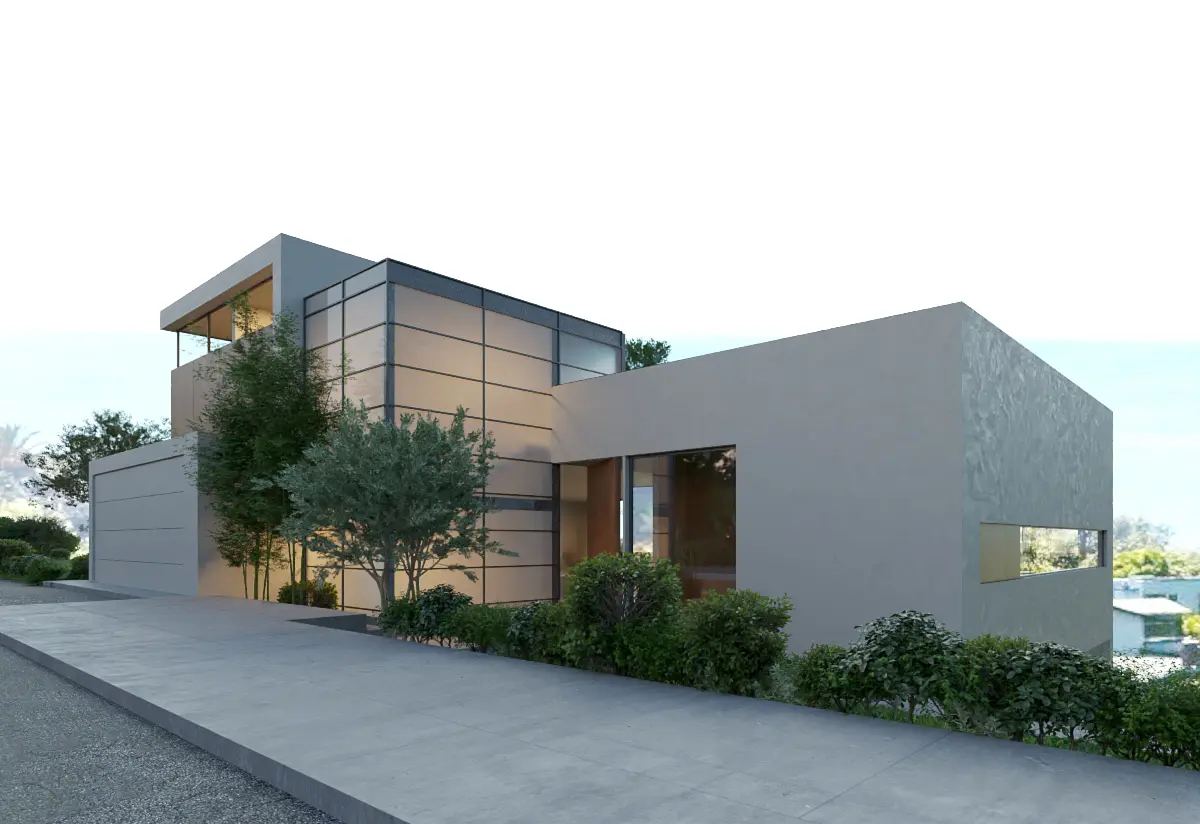 Corner approach and entry elevation