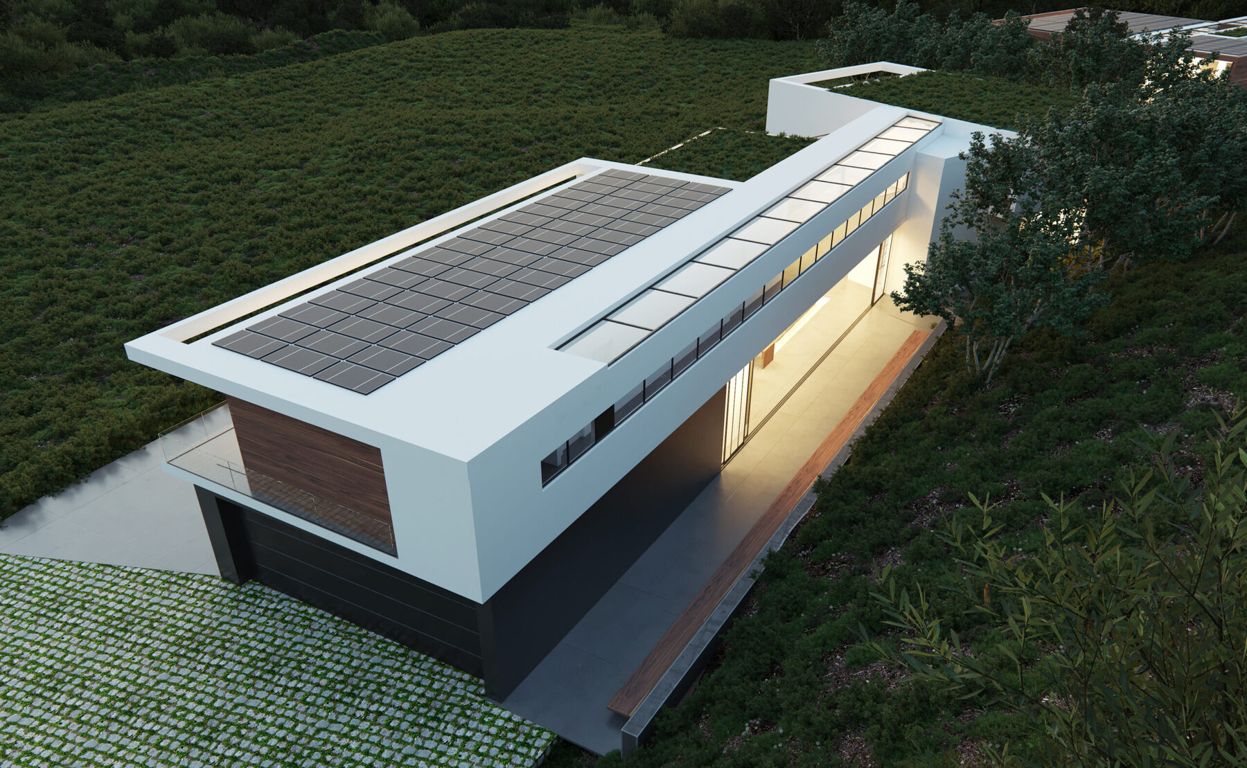 Aerial view of photovoltaic roof