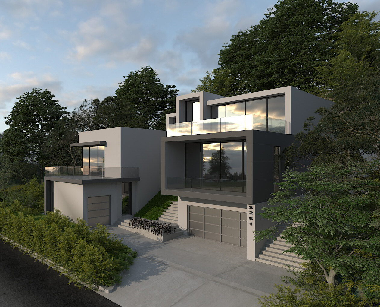 Bowmont residence and ADU on a wooded hillside