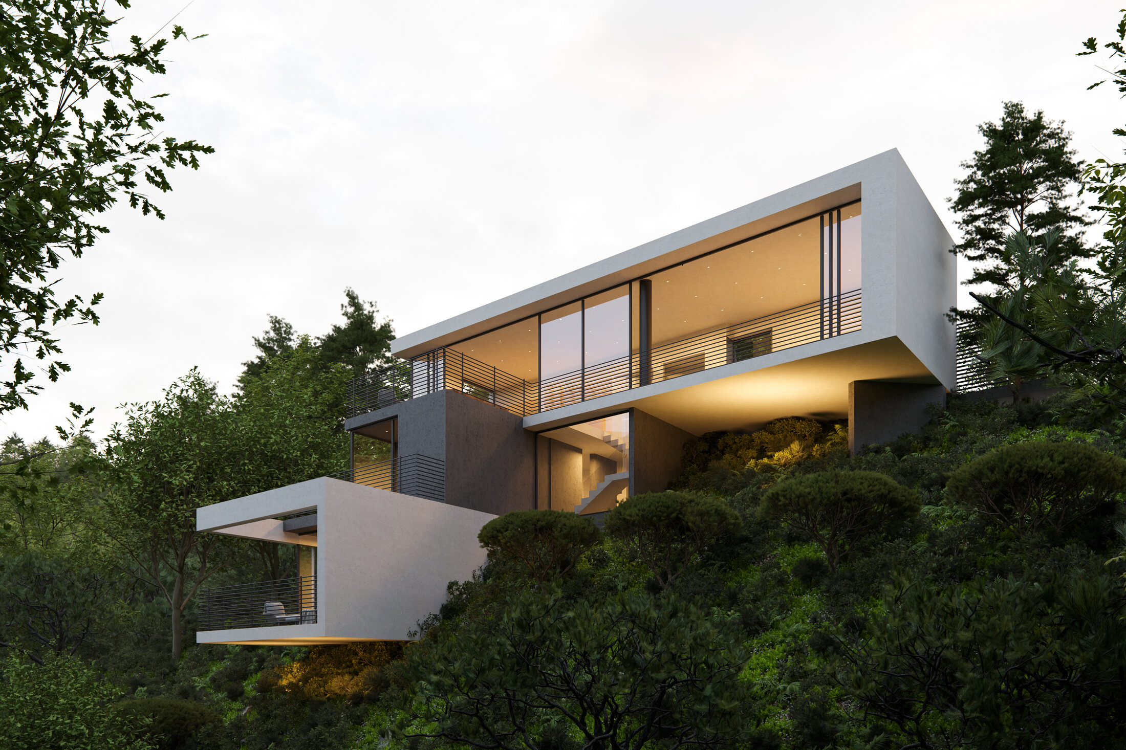 3536 Coy Drive residence illuminated within the Sherman Oaks hillside