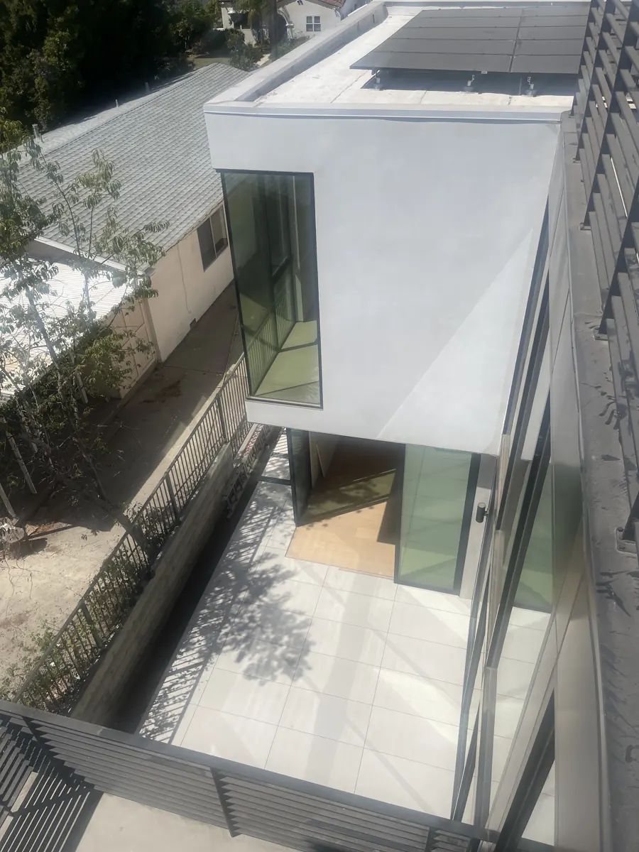 Federal residence courtyard and projecting white volume