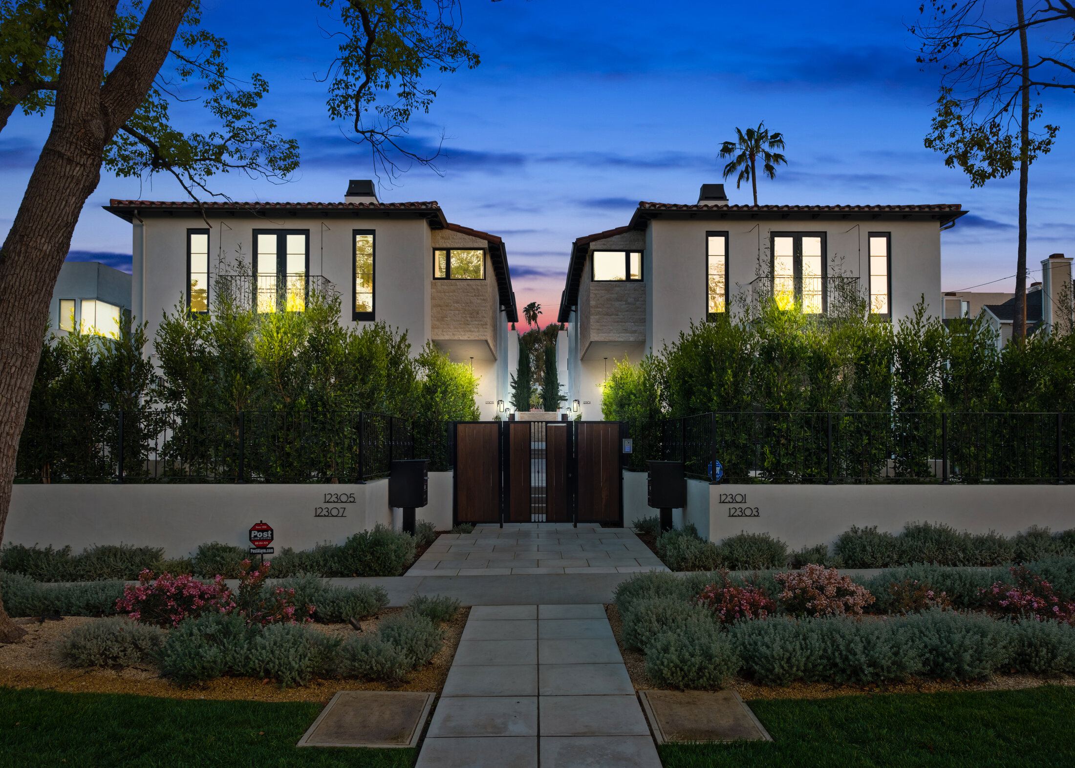 Gorham residences illuminated at evening