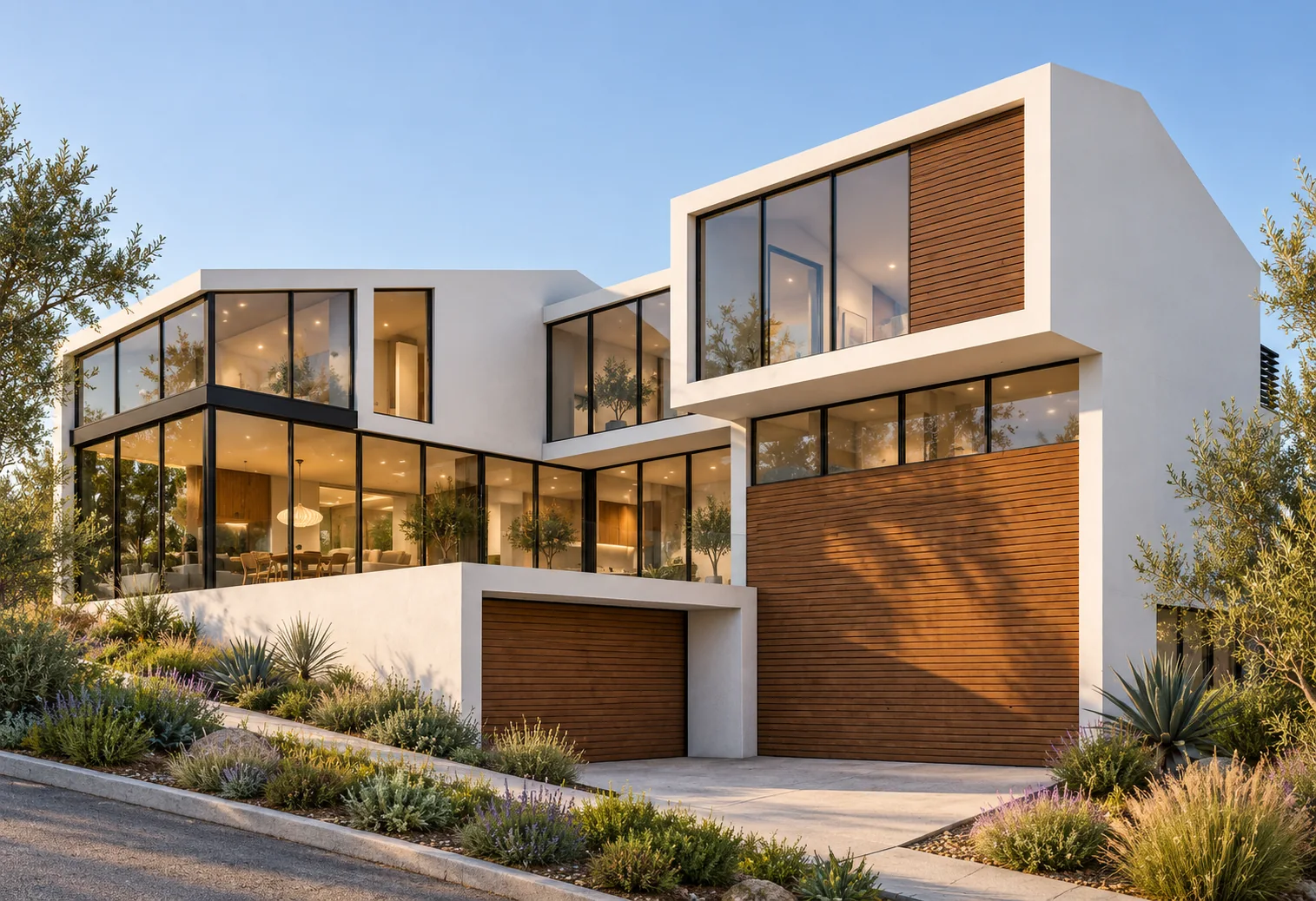 Rear unit arrival with revised pitched roof, glazed living space and wood clad upper volume
