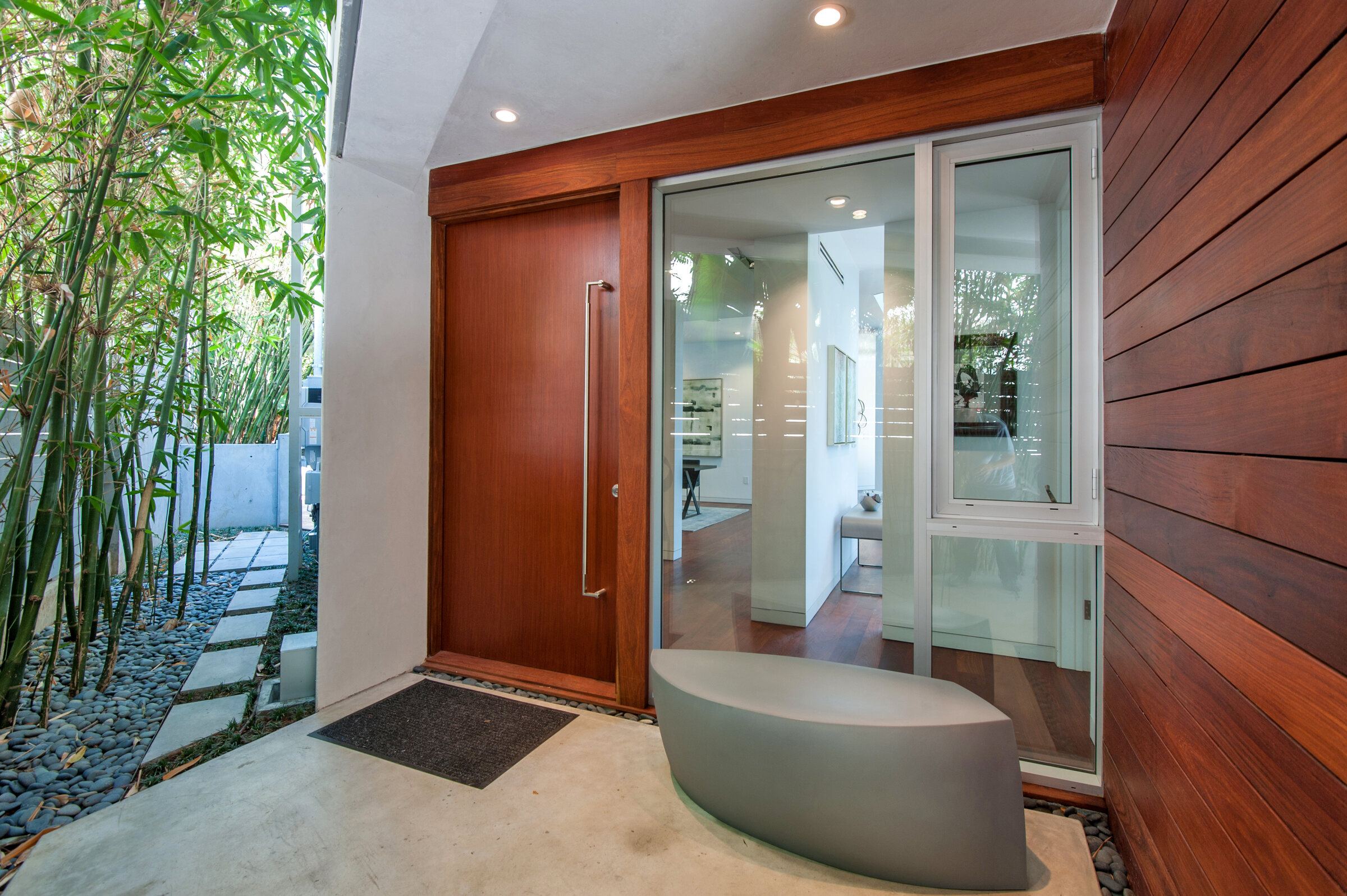 The wood and glass entrance threshold