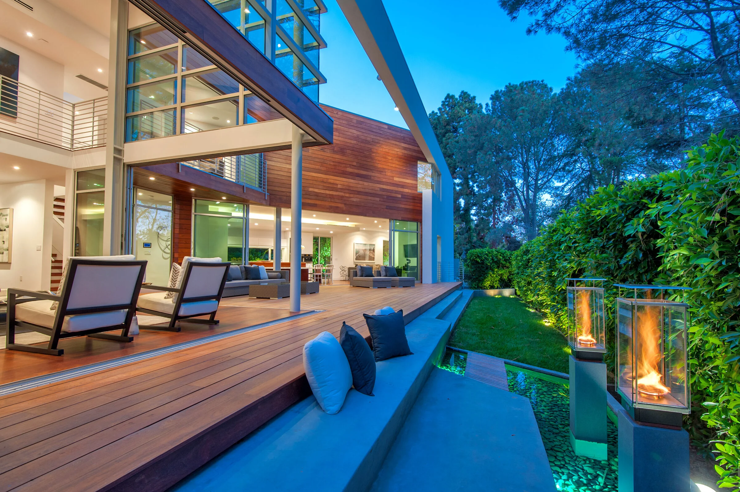Final evening view across the deck and landscape