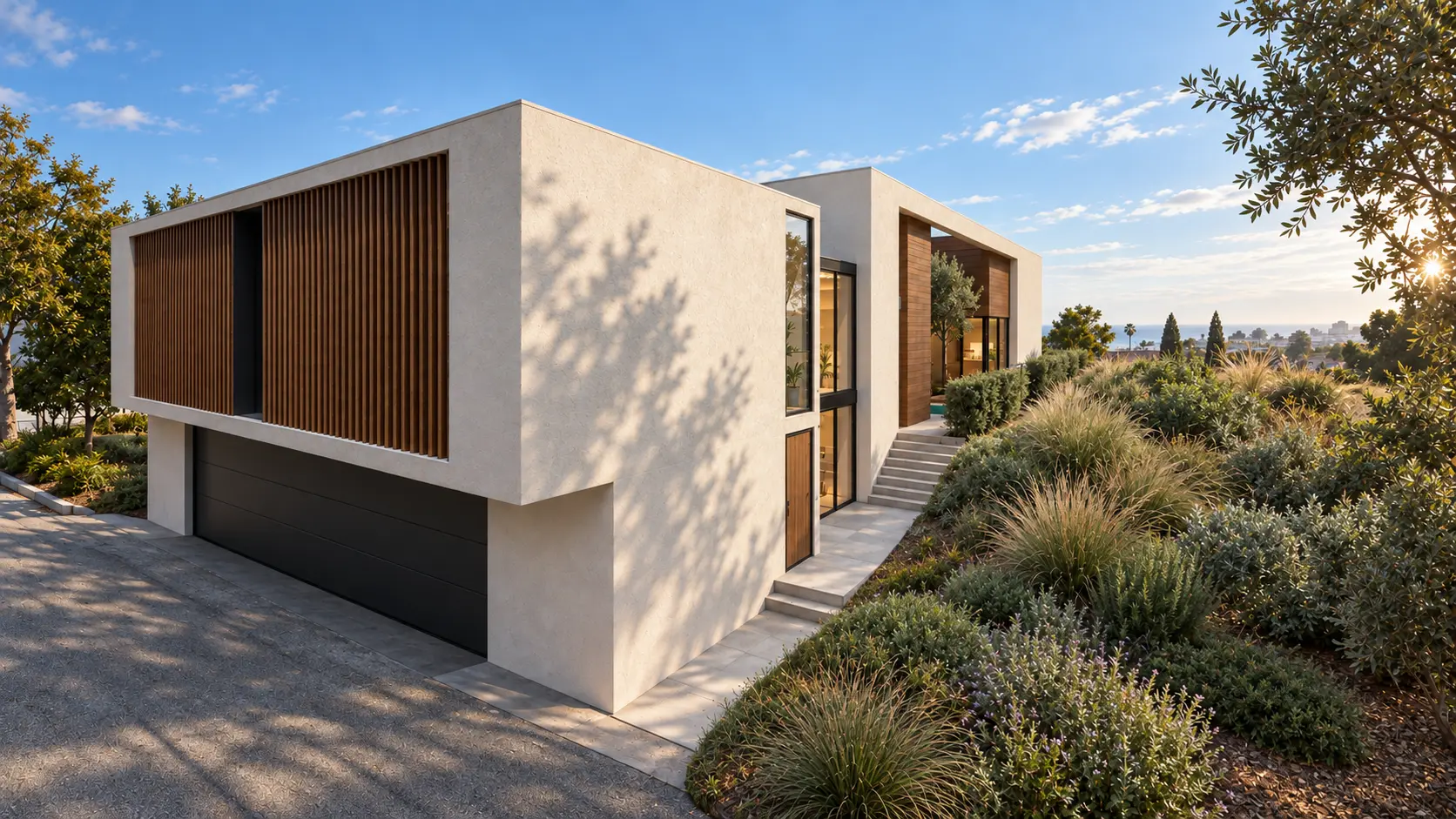 Lower alley garages and four-foot side passage rising toward the courtyard at 2224 Navy Street