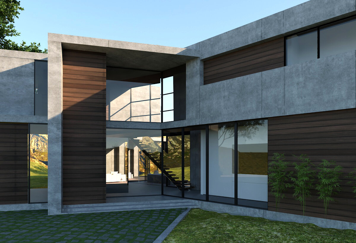 Concrete and wood entry court