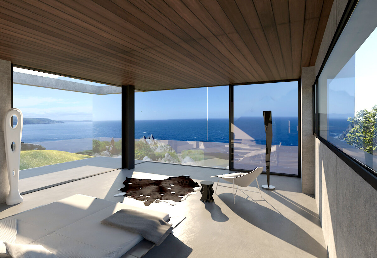 Bedroom with panoramic Pacific Ocean view