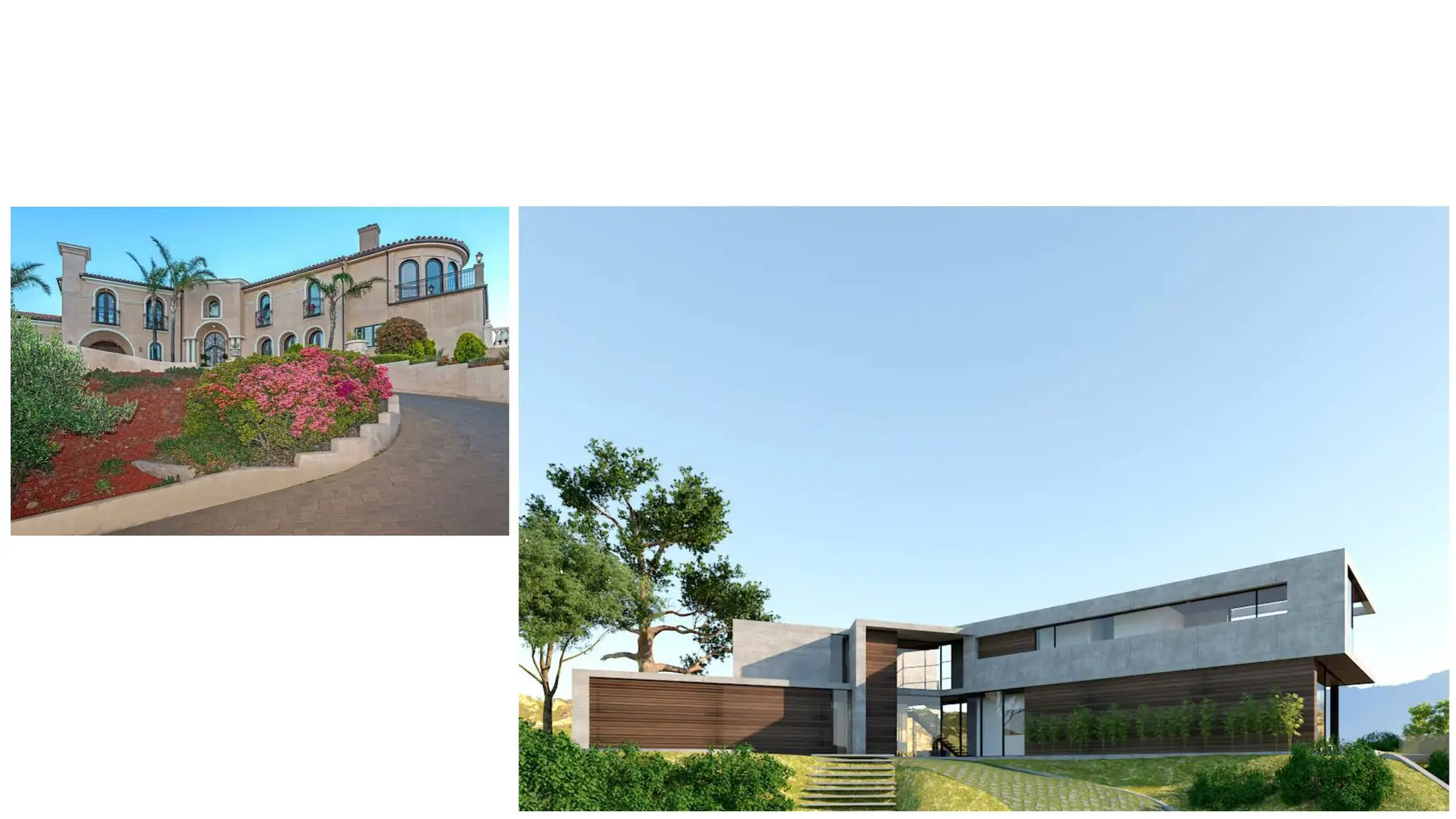 Trancas existing Mediterranean residence and proposed contemporary design