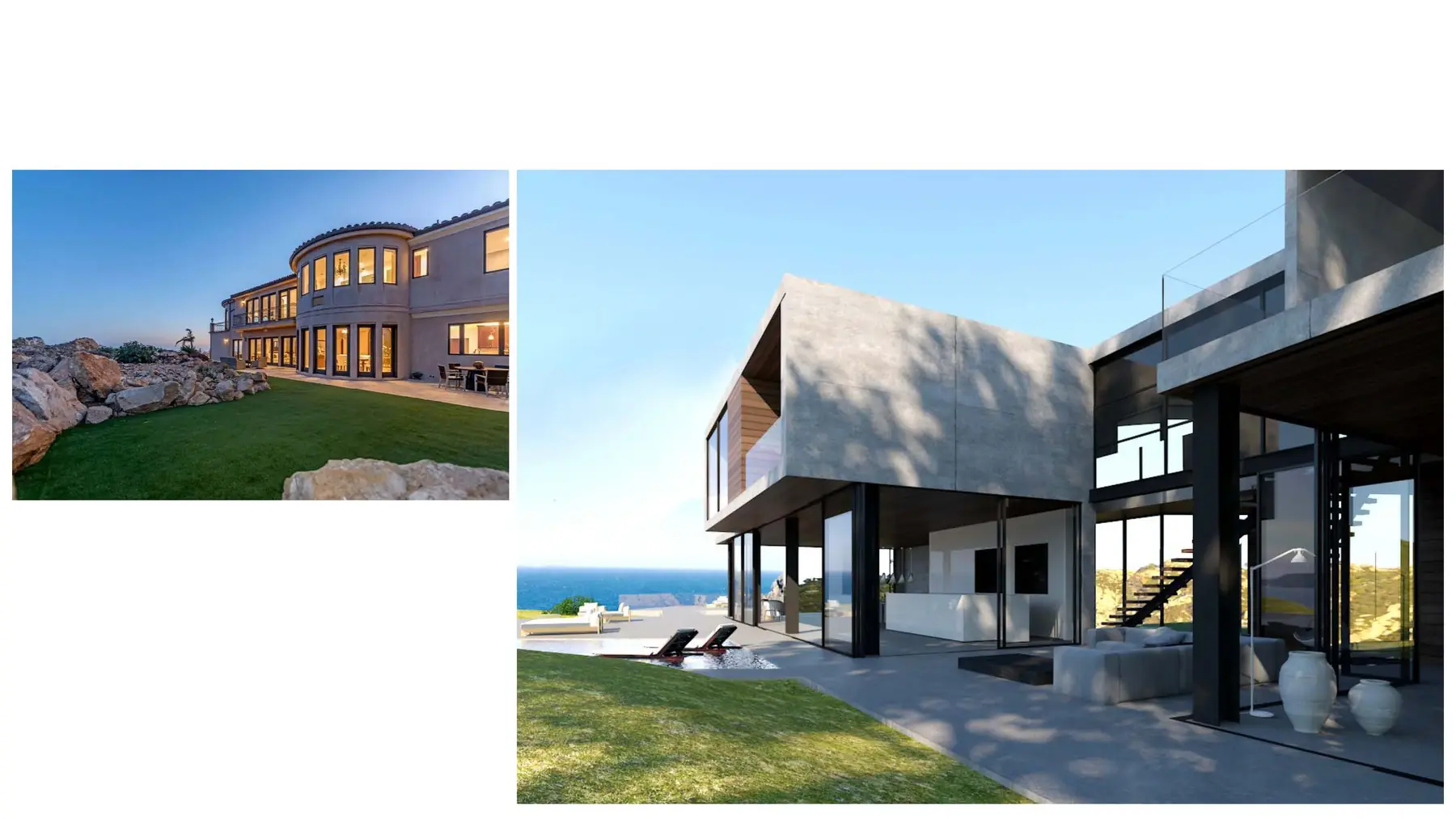 Trancas evening and ocean-facing exterior views