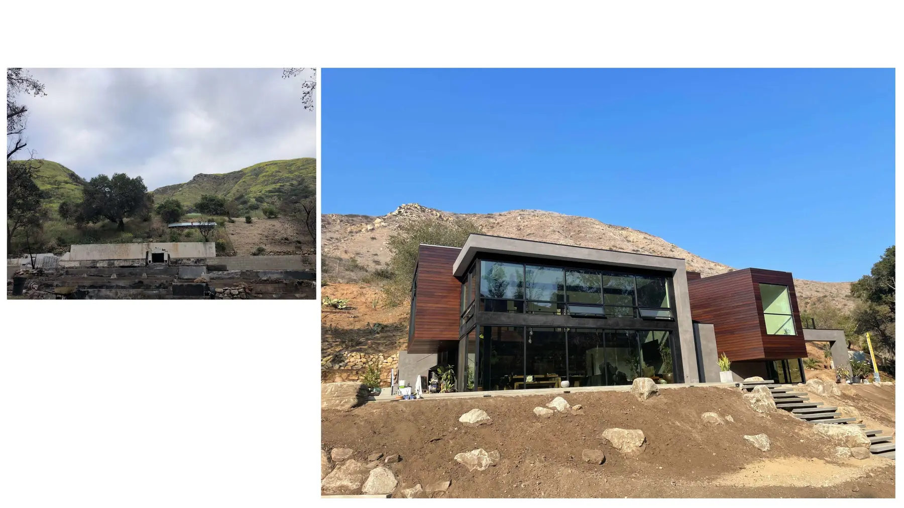 Malibu hillside existing condition and rebuilt residence
