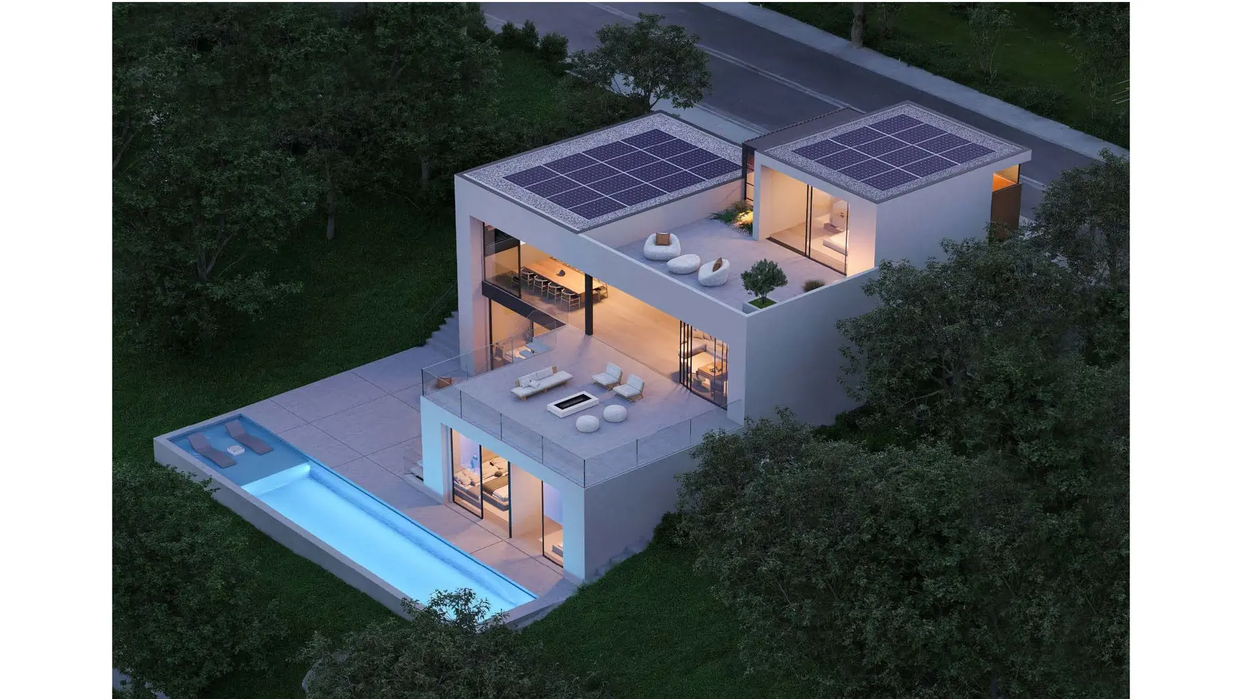 Oreo Place roof and pool aerial perspective