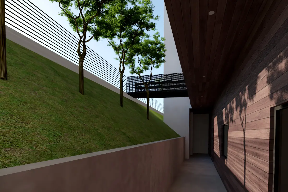 Landscaped side passage and bridge connection